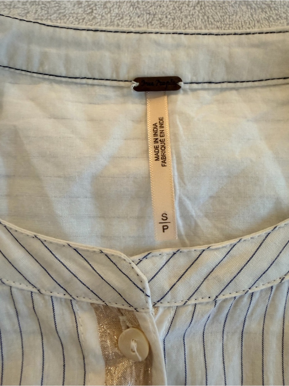 Free People Cream Blouse with Blue Pinstripes and Gold Trim - Picture 3 of 3
